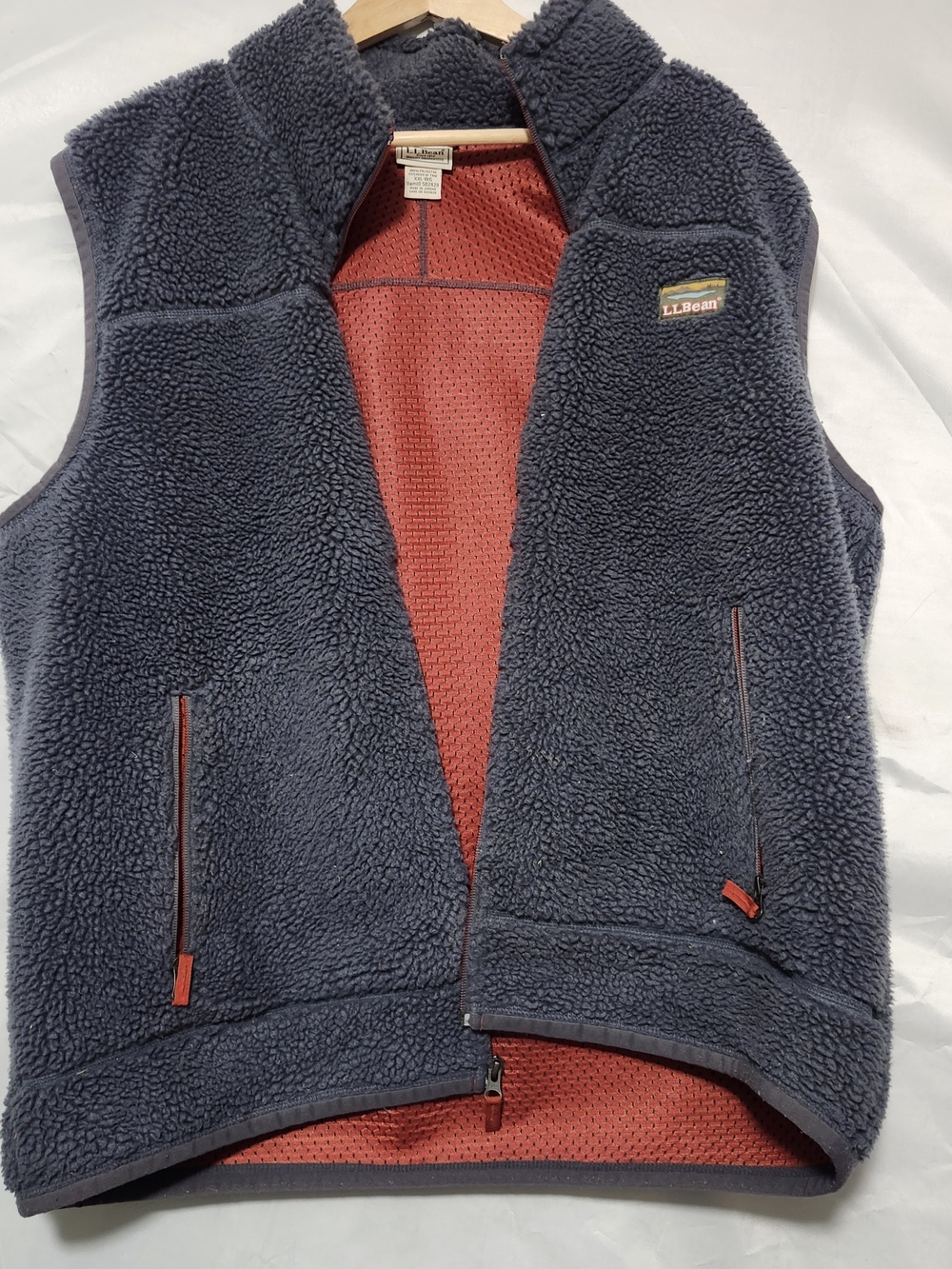 L.L. Bean Men's Navy Sherpa Fleece Vest with Coral Lining Size XXL